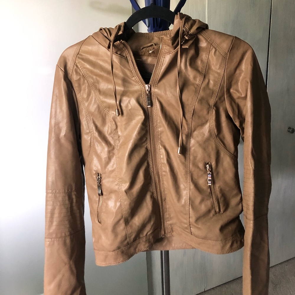 Ci Sono Light Brown Vegan Leather Moto Jacket Size M